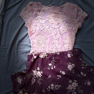 Pink Lace Top and Floral Skirt Set